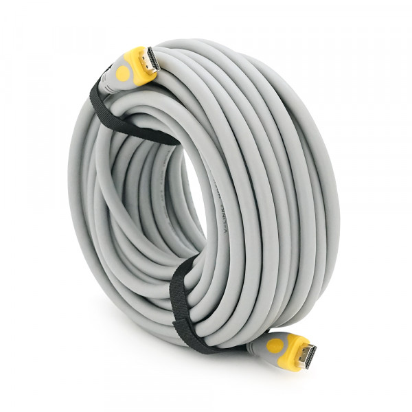 Кабель Merlion HDMI-HDMI V-Link High Speed 15.0m, v2,0, OD-8.2mm, круглий Grey, коннектор Grey / Yellow, (Пакет), Q25