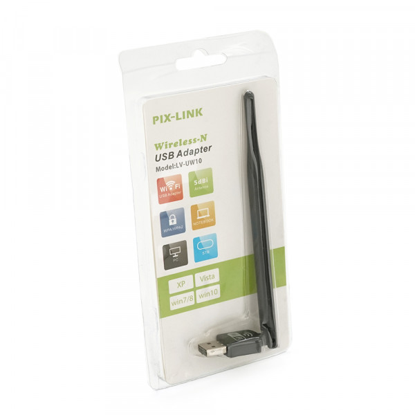 Бездротовий мережевий адаптер з антеною 10см Wi-Fi-USB LV-UW10-5DB MTK7601, 802.11bgn,150MB, 2.4GHz,WIN7/XP/Vista/ 2K/ MAC/LINUX