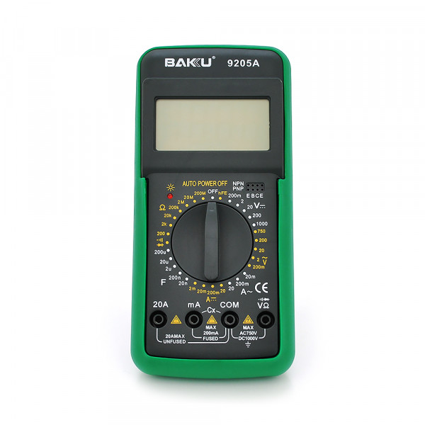 Мультиметр BAKKU BK-9205A Вимірювання: V DC, V AC, A DC, A AC, Ω, C, hFE, діод, транзистор
