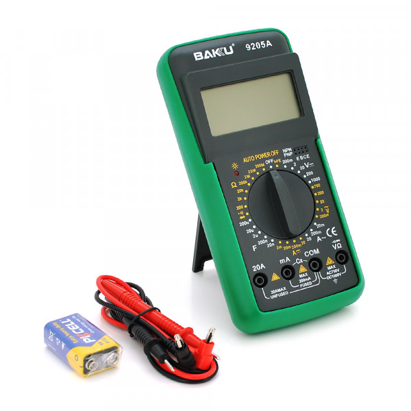 Мультиметр BAKKU BK-9205A Вимірювання: V DC, V AC, A DC, A AC, Ω, C, hFE, діод, транзистор