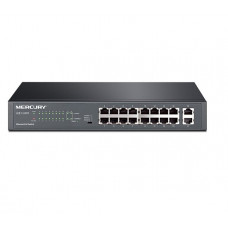 Комутатор POE Mercury SG118PS 16 портів POE 100Мбит + 2 порт Ethernet (UP-Link) 100 Мбіт, БП вбудований, BOX (294*180*44)
