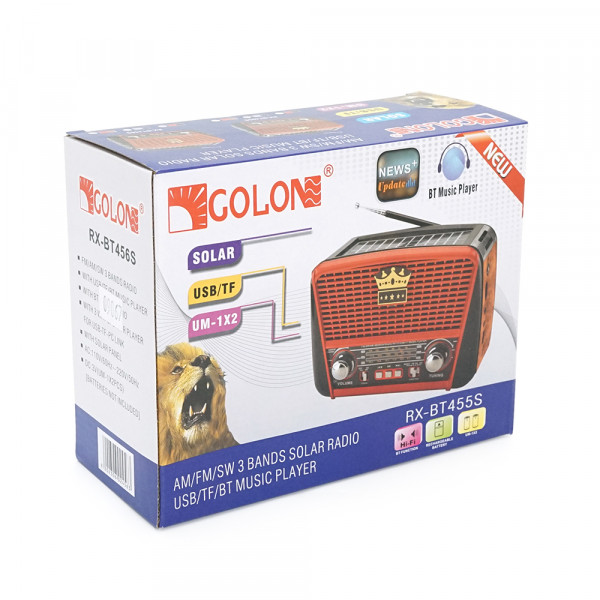 Радіоприймач GOLON RX-456S, LED, 3W, FM радіо, Входи microSD, USB, AUX, корпус пластмас, Black/Red, BOX