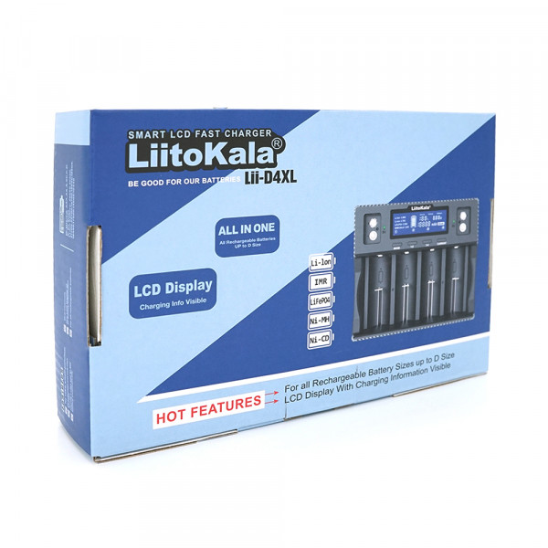 ЗУ універсальне Liitokala Lii-D4XL, 4 канали, підтримує Ni-MH та Ni-Cd AA (R6), ААA (R03), AAAA, С (R14), Li-ion/IMR: 32650,21700,18650, 220/12V