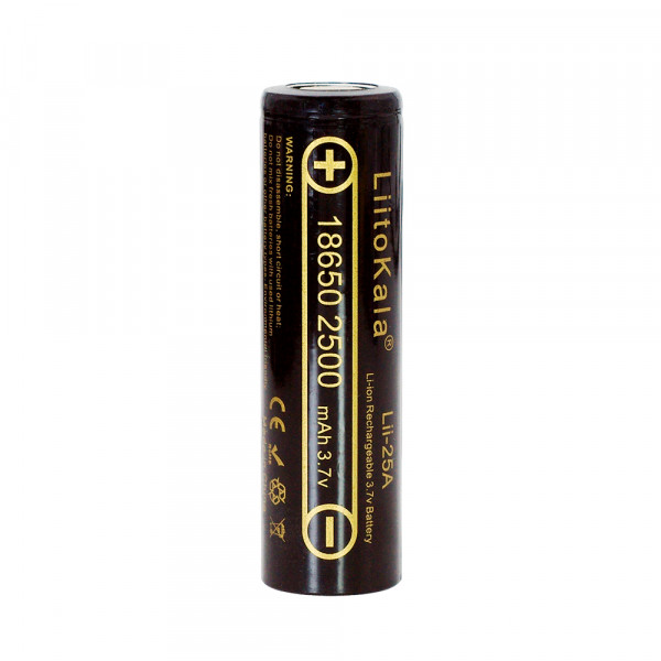 Акумулятор 18650 Li-Ion LiitoKala Lii-25A, 2500mah (2450-2650mah), 3.7V (2.75-4.2V), Black, PVC BOX Q2,  цiна за 1 шт