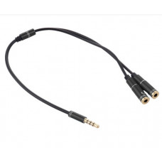 Розгалужувач аудіо для навушників і мікрофону, Jack 3.5 (тато) 4 pin => 2 * Jack 3.5 (мама) 3 pin, круглий в оплетке, Пакет