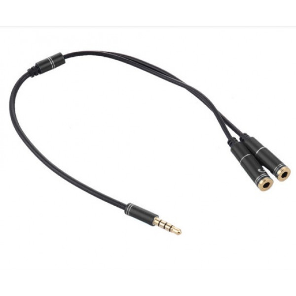 Розгалужувач аудіо для навушників і мікрофону, Jack 3.5 (тато) 4 pin => 2 * Jack 3.5 (мама) 3 pin, круглий в оплетке, Пакет