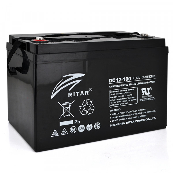 Акумуляторна батарея CARBON RITAR DC12-100C, Black Case, 12V 100.0Ah, 2000-5000 циклів, до 15 років термін служби (355*250*260), 29 kg  Q1
