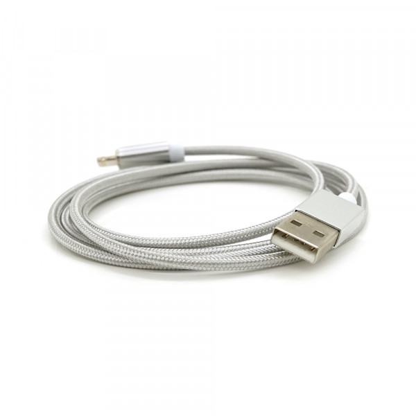 Магнітний кабель USB 2.0/Lighting, 1m, 2А, індикатор заряду, тканинне обплетення, знімач, Silver, Blister ( під наконечник 1938 )