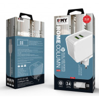 Набір 2 в 1 СЗУ With Iphone Cable 110-240V MY-A203, 2 x USB, 5V/12W, Output: 5V/2.4A, White, Blister-box