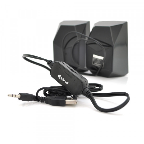 Колонки 2.0 Kisonli S-333 для ПК і ноутбука, USB + 3.5mm, 2x3W, 20Hz- 20KHz, Black, BOX, Q50