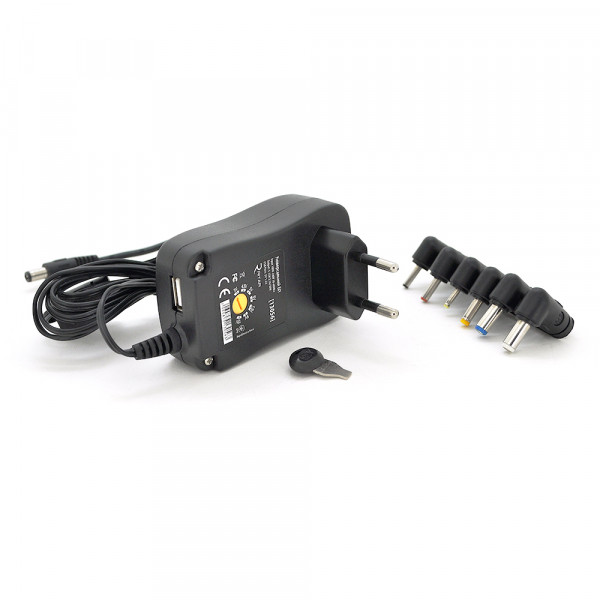 Універсальний БП Input 100V-240V 50-60Mhz, Output :3V-12V-2.1A 30W, 6 Г-подібних роз'ємів 2.35*0.75/ 3.0*1.1/3.5*1.35/4.0*1.7 /5.5