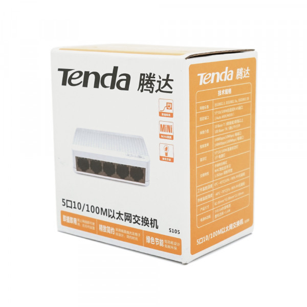 Комутатор Tenda S105 5 портів Ethernet 10/100 Мбіт/сек, + перехідник, BOX Q120