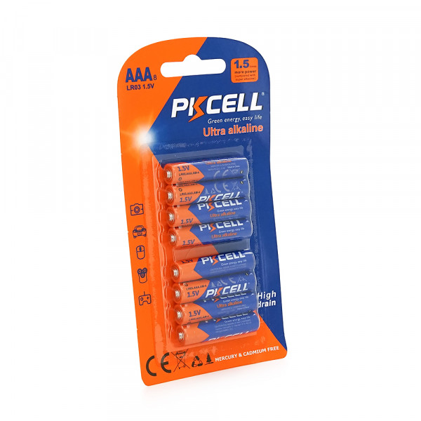 Батарейка лужна PKCELL 1.5V AAA/LR03, 8 штук у блістері, ціна за блістер, Q10