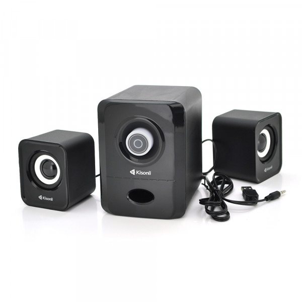 Колонки 2.1 Kisonli U-2900, для ПК і ноутбука, USB + 3.5mm, 5W + 2x3W, 20Hz- 20KHz, з сабвуфером, Black, BOX, Q40