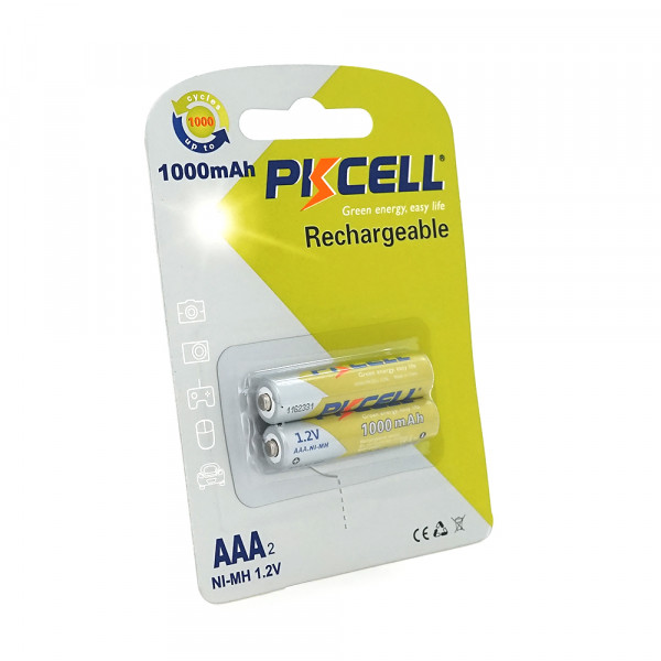 Акумулятор PKCELL 1.2V AAA 1000mAh NiMH Rechargeable Battery, 2 штуки у блістері ціна за блістер, Q12/144