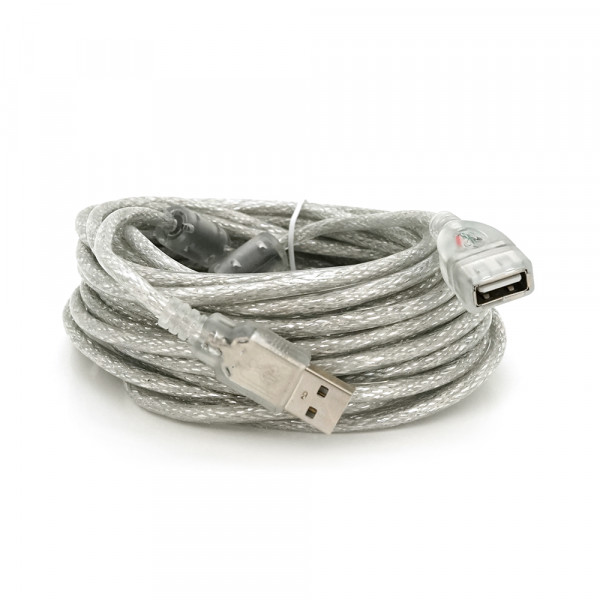 Подовжувач USB 2.0 AM/AF, 10.0m, 2 ферити, прозорий білий Q70