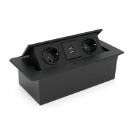Розетка для підлоги висувна із заземленням J29L, дві розетки + 2 * USB, Input: AC 100-250V 16A, Black