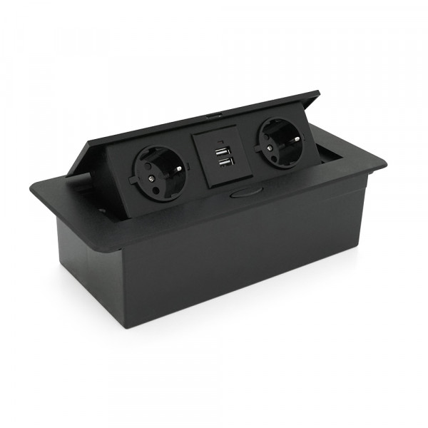 Розетка для підлоги висувна із заземленням J29L, дві розетки + 2 * USB, Input: AC 100-250V 16A, Black