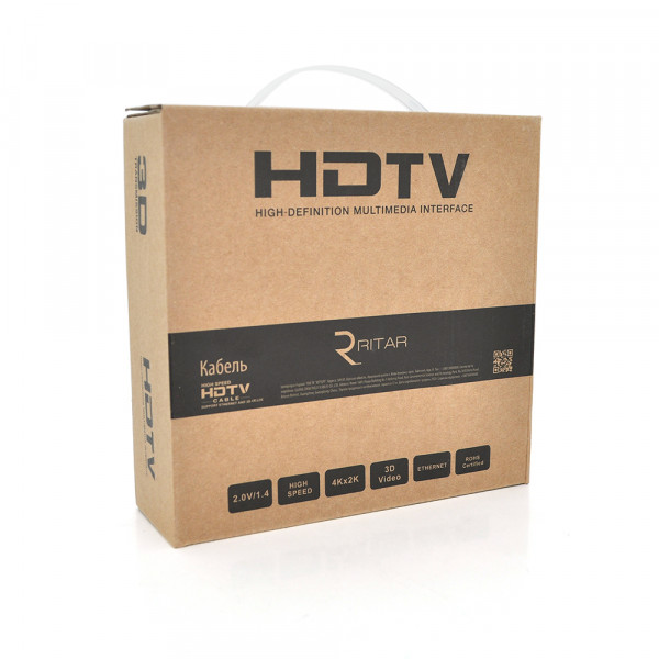 Кабель Ritar Premium PL-HD347 HDMI-HDMI 19+1, Ultra HD 4Kx2K, 2160P, 10.0m, v2,0, OD-8.5mm, з фільтром, круглий Black, конектор Gold
