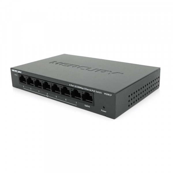 Комутатор POE Mercury MS08CP з 7 портами POE + 1 порт UP-Link 100Мбіт, БП в комплекті, Q18
