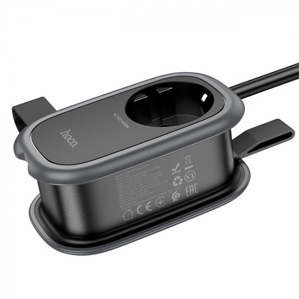 Мережевий фільтр HOCO NS6 на 1 розетку + 2 USB + USB-C, 30W, кабель 1.1м, 220В, Black, Box