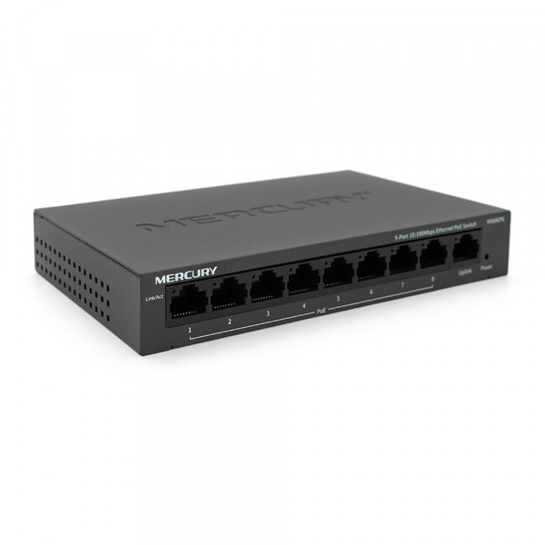 Комутатор POE Mercury MS09CPS з 8 портами POE + 1 порт UP-Link 100Мбіт, БП в комплекті, Q18