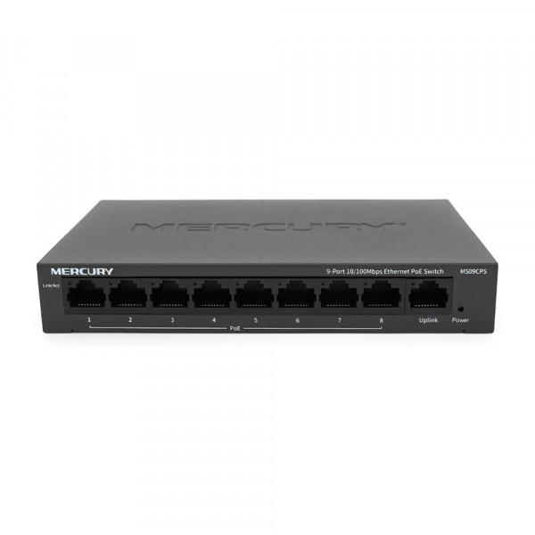 Комутатор POE Mercury MS09CPS з 8 портами POE + 1 порт UP-Link 100Мбіт, БП в комплекті, Q18