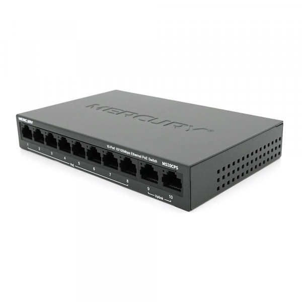 Комутатор POE Mercury MS10CPS з 8 портами POE + 2 порти UP-Link 100Мбіт, БП у комплекті, Q18