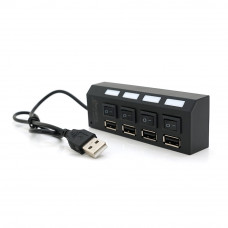 Хаб USB 2.0 4 порти з перемикачами на кожен порт, Black, 480Mbts High Speed, підтримка до 0,5ТВ, живлення від USB, Blister Q100
