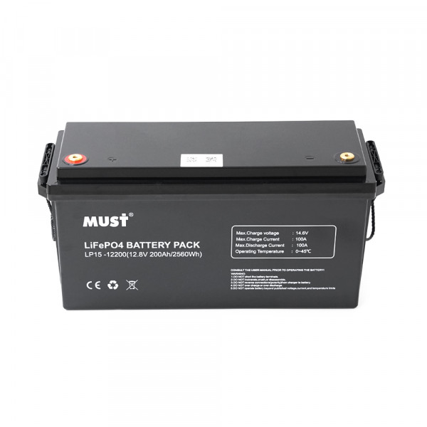 Акумуляторна батарея Must LiFePO4 LP15-12200 12,8V 200Ah, 2,56kWh, BMS100A@4S, 6000 cycles, 502x185x243, 23kg