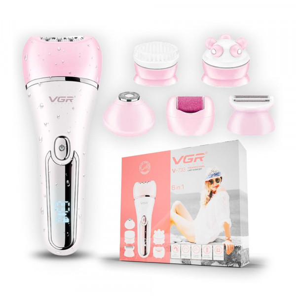 Епілятор VGR 6 в 1 V-733 PINK, 12 насадок, IPX7, LED display, Box