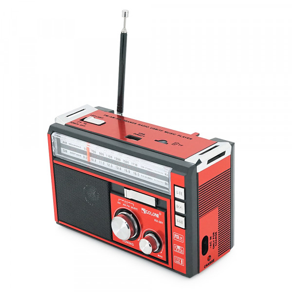 Радіоприймач GOLON RX381BT, LED, 3W, AM/FM радіо, Входи microSD, USB, Bluetooth, живлення від 220+АКБ+2*LR20, корпус пластмас, BOX