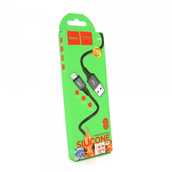 Кабель Hoco X86, Lightning-USB, 2.4A, довжина 1м, Black, BOX