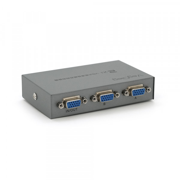 VGA спліттер Veggieg V-F201 – перемикач моніторів на 2 входи, Silver