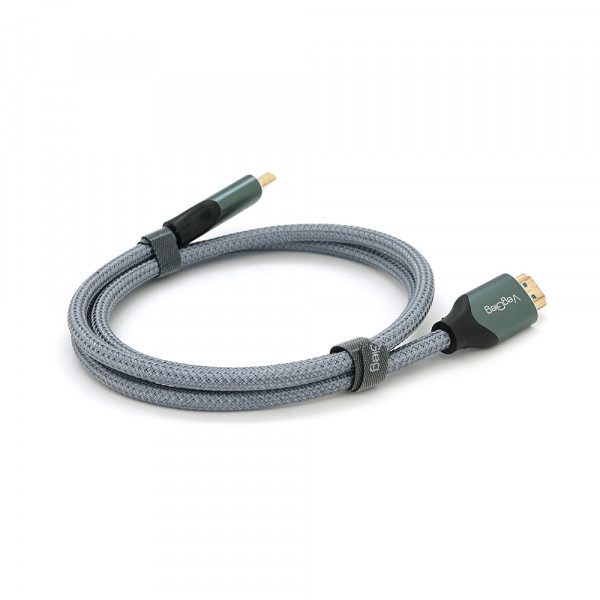 Кабель VEGGIEG V-H401 HDMI-HDMI 8K Premium, 1.0m, круглий, обплетення, Silver, конектор Black-Silver, Box
