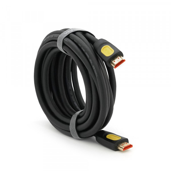 Кабель VEGGIEG HA-5 HDMI-HDMI 4K UHD, 5.0m, v2,0, OD-4.0mm, круглий, Black, коннектор Black-YELLOW
