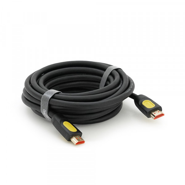 Кабель VEGGIEG HA-5 HDMI-HDMI 4K UHD, 5.0m, v2,0, OD-4.0mm, круглий, Black, коннектор Black-YELLOW