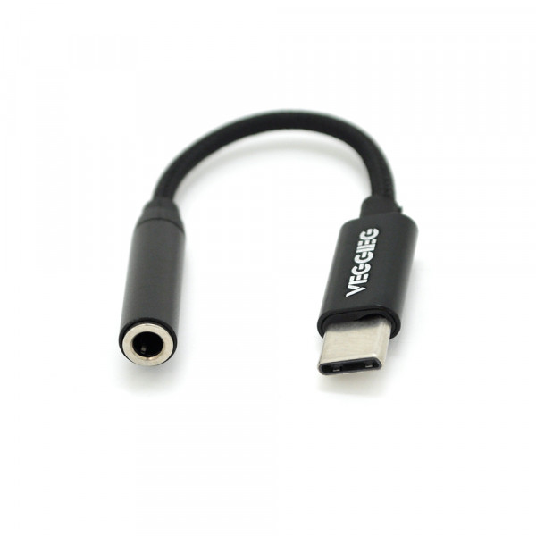 Перехідник VEGGIEG TC-201 Type-C(M) => Jack 3.5mm(F), 5см, Black, Пакет