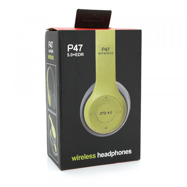 Бездротові навушники Bluetooth P47 Led, Green/Silver
