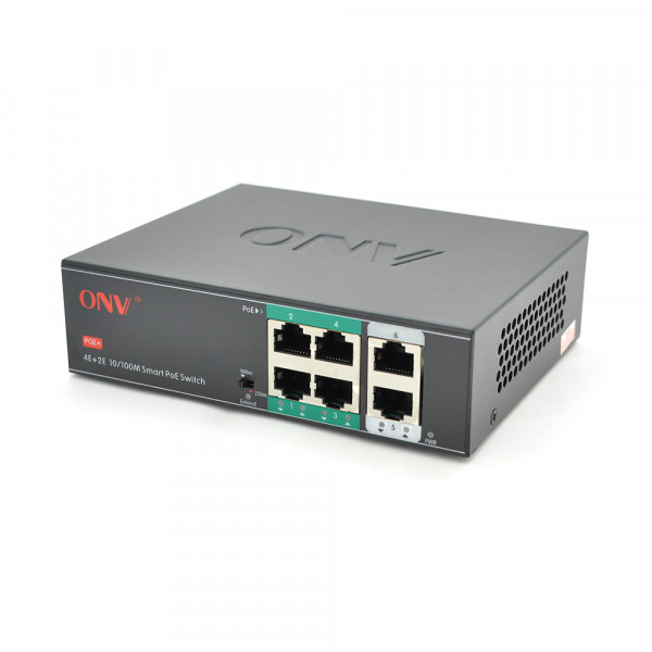 4х портовий PoE комутатор з автоперезапуском ONV-H1064PSD, 4хРоЕ 100 Мбіт + 2хUplink 100 Мбіт до 250м, IEEE802.3af/at, загальна потужність 65Вт