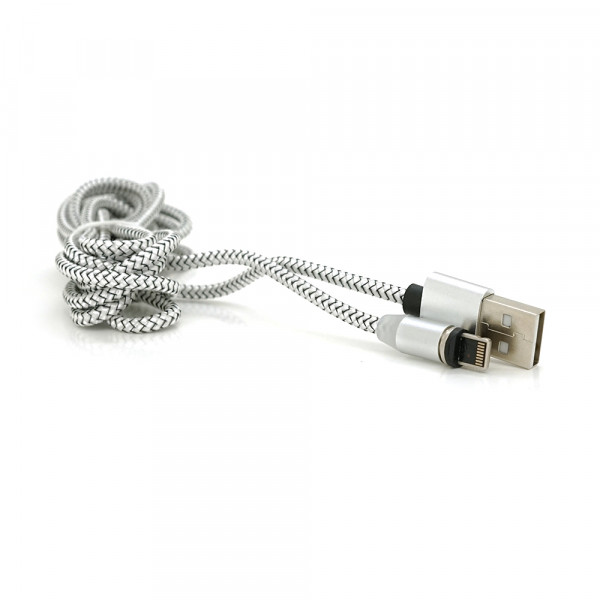 Магнітний кабель PiPo USB 2.0 /Lighting, 2m, 2А, тканинна оплетка, броньований, знімач, Silver, BOX