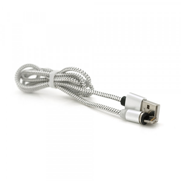 Магнітний кабель PiPo USB 2.0 /Lighting, 1m, 2А, тканинна оплетка, броньований, знімач, Silver, BOX