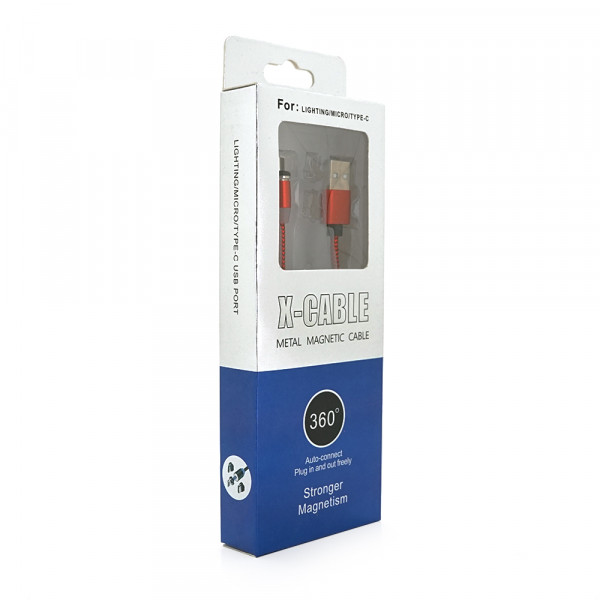 Магнітний кабель PiPo USB 2.0 / Micro, 1m, 2А, тканинна оплетка, броньований, знімач, Red, BOX