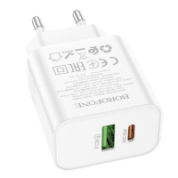 СЗУ BOROFONE BA88A, PD20W+Q3.0, 1xUSB-А+1xUSB-C, White , Blister