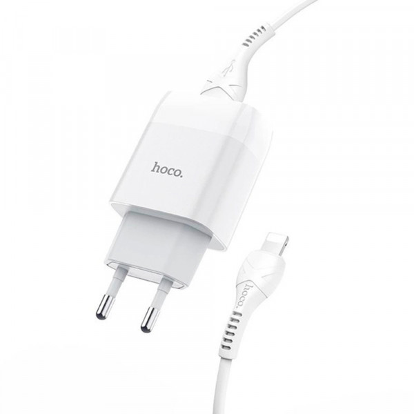 Набір СЗУ 110-240V HOCO C73A+ кабель Lighting, 2xUSB, 2.4A, кабель 1м, White, Blister