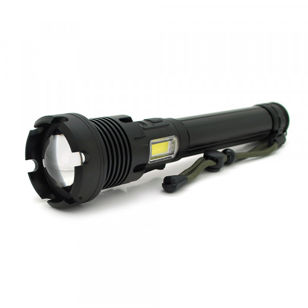 Ліхтар ручний Voltronic XHP90, 1LED XHP90, 45W, бічний світлодіод, 7 режими, ZOOM, 2х18650/6200mah, Black, IP40, кабель USB-Type-С, 260х60х35мм, BOX