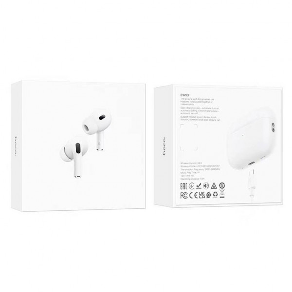 Навушники Bluetooth HOCO EW93, TWS Bluetooth 5.1, з мікрофоном, вакуумні, White, Кейс