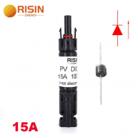 Конектор RISIN MC4, з діодом постійного струму, 15А,1000 В, 0.5mmΩ, вогнестійкість UL94-VO,IP67, -40℃-+90℃, Black