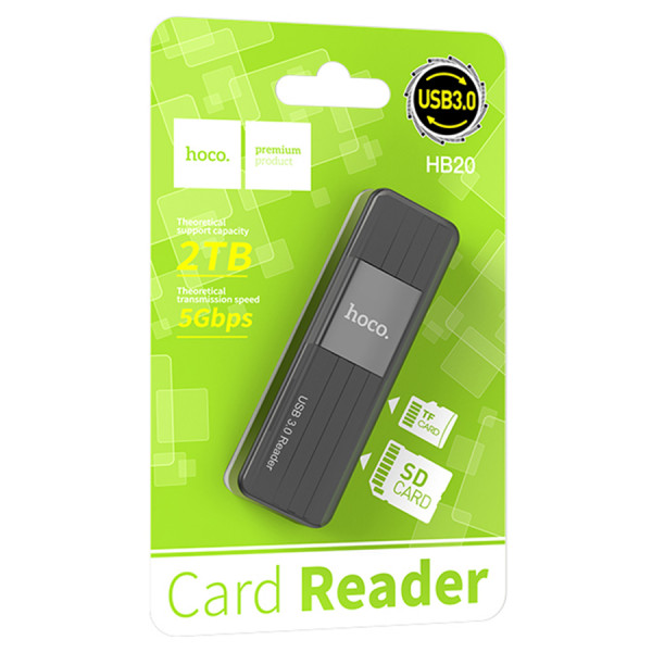 Кардрідер універсальний HOCO HB20 USB 3.0, формат MicroSD, пластик, Black