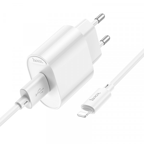 Набір СЗУ 110-240V HOCO C109A 1xUSB+ кабель Lighting, 2.1A, кабель 1м, White, Bliste